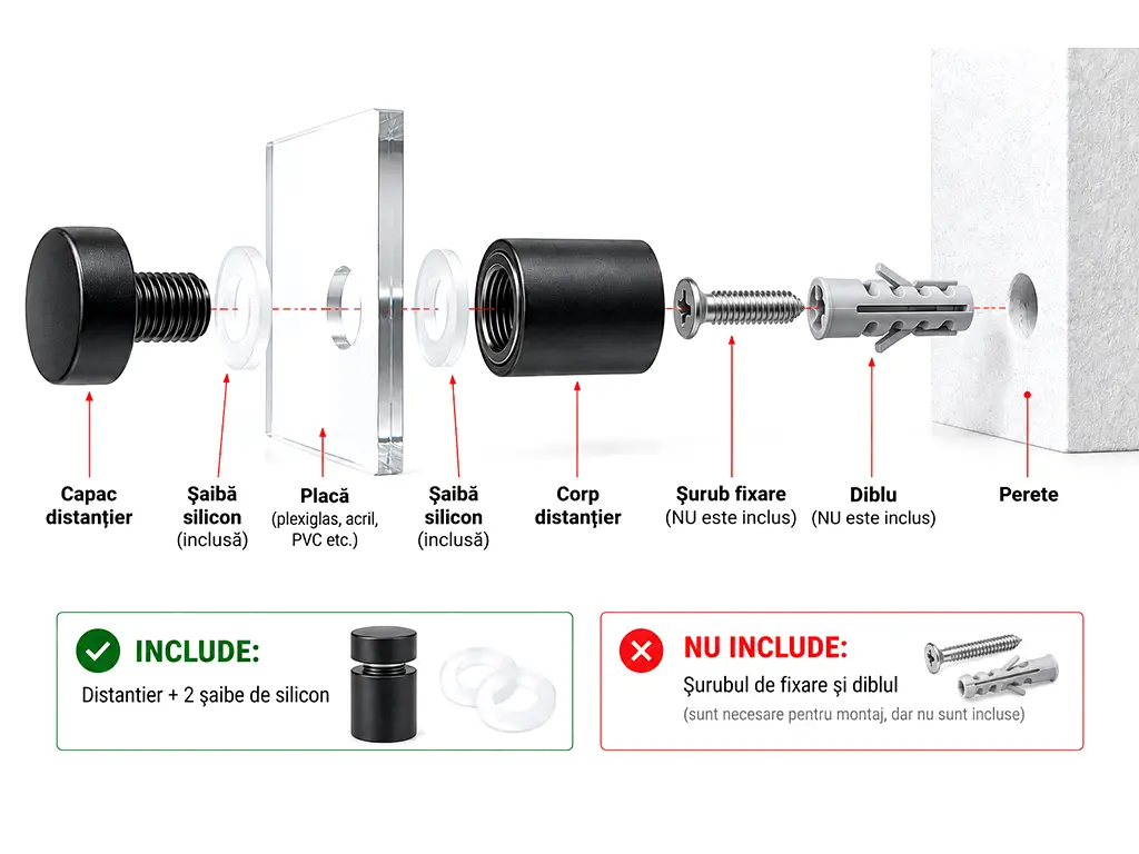 Distanțier semnalistică Folina din inox, negru mat, 12 x 25 mm