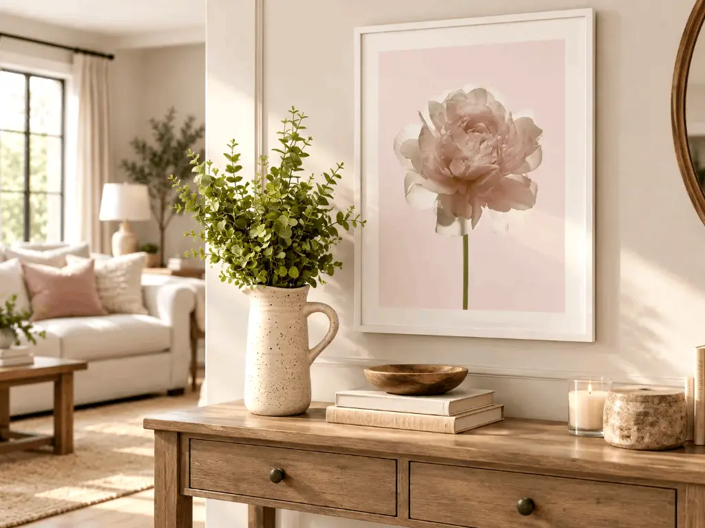 Set cadou Folina - vază ceramică, buchet plante artificiale, poster digital în ramă