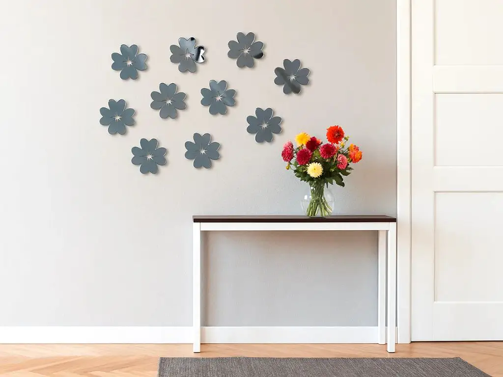 Set 10 stickere oglindă Floare, decorațiuni din oglindă acrilică gri