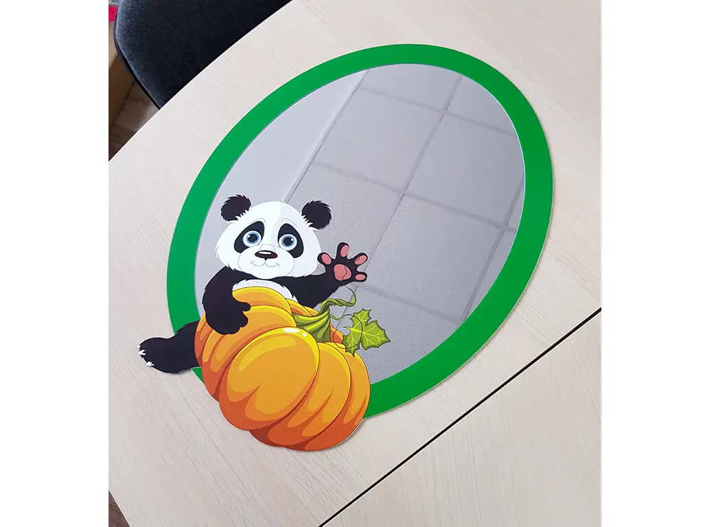 Oglindă decorativă Urs Panda, Folina, oglindă acrilică, ovală, 50 cm