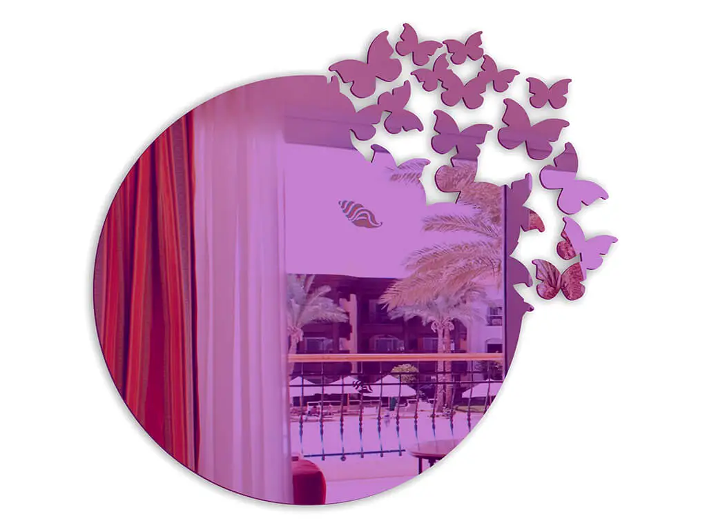 Oglindă decorativă Butterfly Rise, Folina, din oglindă acrilică mov, dimensiune oglindă 50 cm