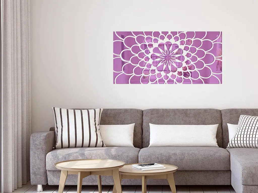 Oglindă decorativă mov Carla, decoraţiune perete din oglindă acrilică mov, 100x50 cm