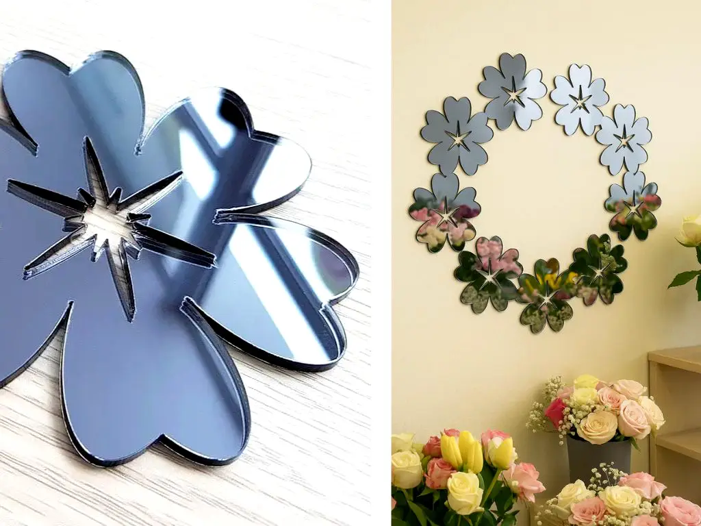 Set 10 stickere oglindă Floare, decorațiuni din oglindă acrilică gri