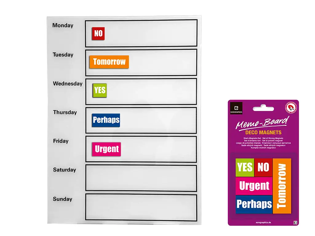 Pachet Tablă magnetică cu magneţi mesaje My Week