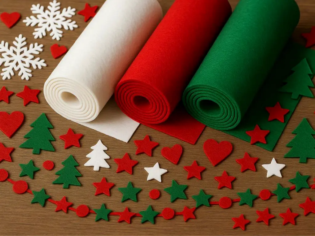 Set 3 role pâslă colorată - alb, roșu, verde -  pentru decorațiuni handmade Crăciun