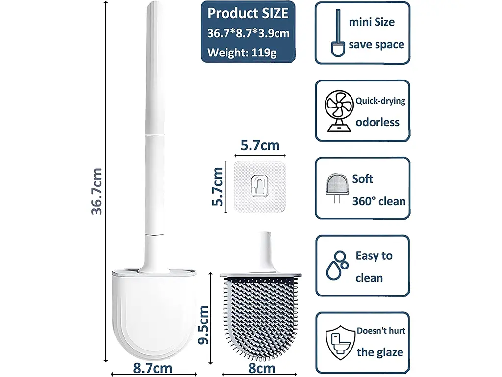 Perie wc din  silicon, cu suport de perete