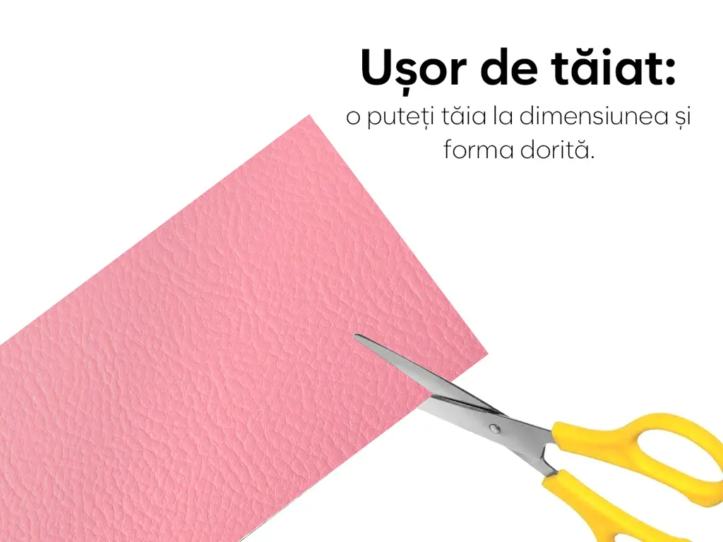 Piele ecologică autoadezivă culoare roz bombon, aspect natural, moale și flexibilă, grosime 0,8 mm, lățime 137 cm