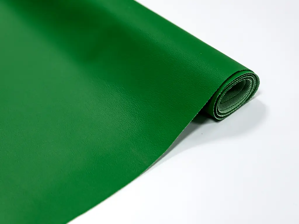 Piele ecologică culoare verde cu aspect natural, moale și flexibilă, fără adeziv, grosime 0,8 mm, lățime 140 cm