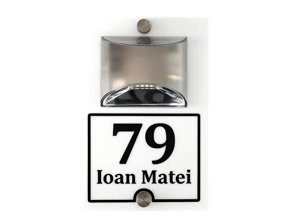 Plăcuță adresă personalizată cu lampă LED, 2 distanțiere incluse – 15x23 cm