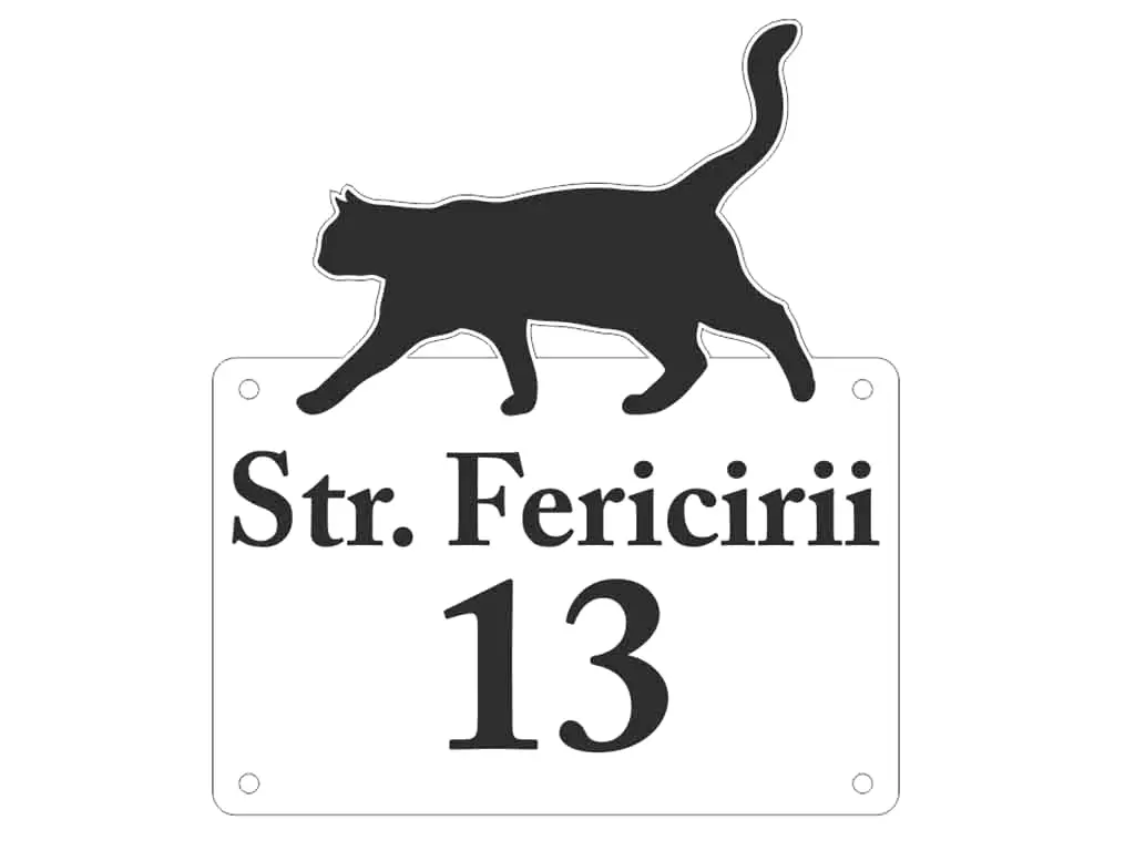 Plăcuţă adresă 3D Pisică, Folina, cu scris în relief, negru, 30 x 35 cm