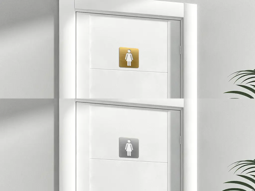 Plăcuță indicatoare toaletă femei, gravată în bond, 10x10 cm