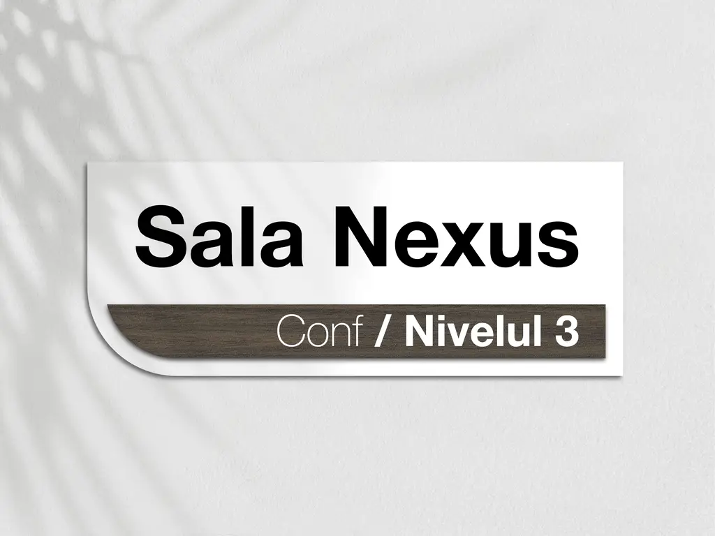 Placuță modernă personalizată cu print UV ideală pentru firme, birouri, spații comerciale sau instituții, 30x12 cm