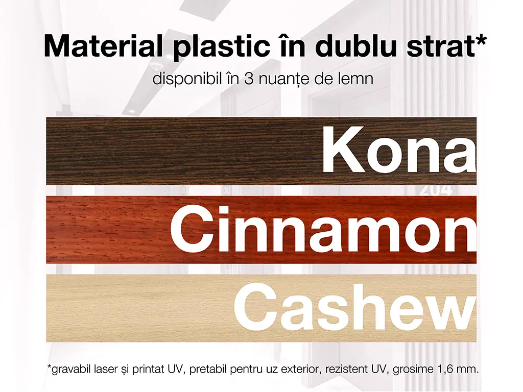 Plăcuță modernă personalizată cu print UV ideală pentru clinici, cabinete medicale, laboratoare sau firme și spații comerciale, diverse combinații de culori, 20x10 cm