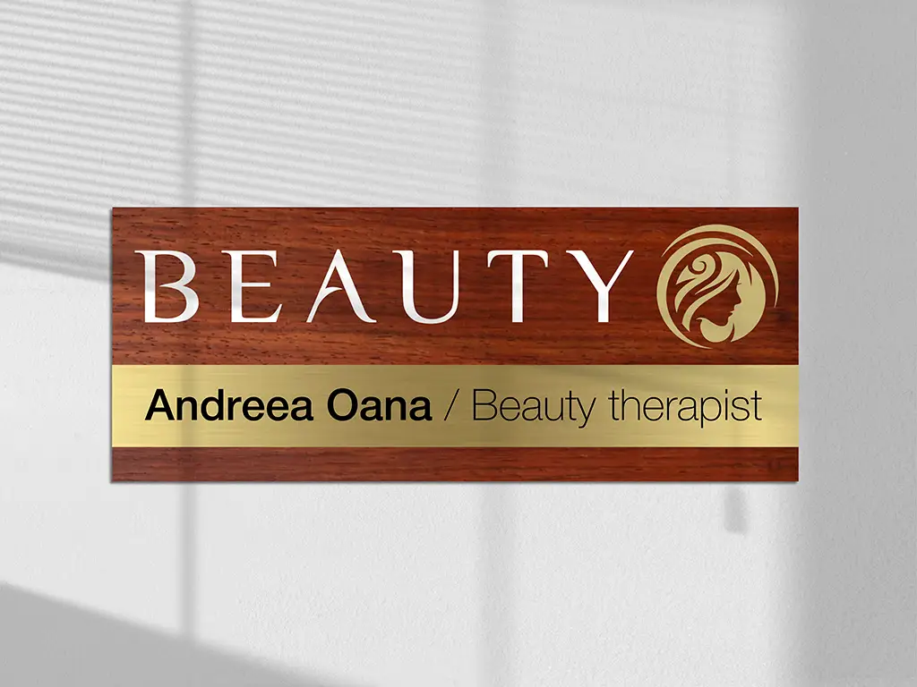 Plăcuță nature personalizată cu print UV ideală pentru firme, birouri, spații comerciale sau instituții, diverse combinații de culori, 25x12 cm