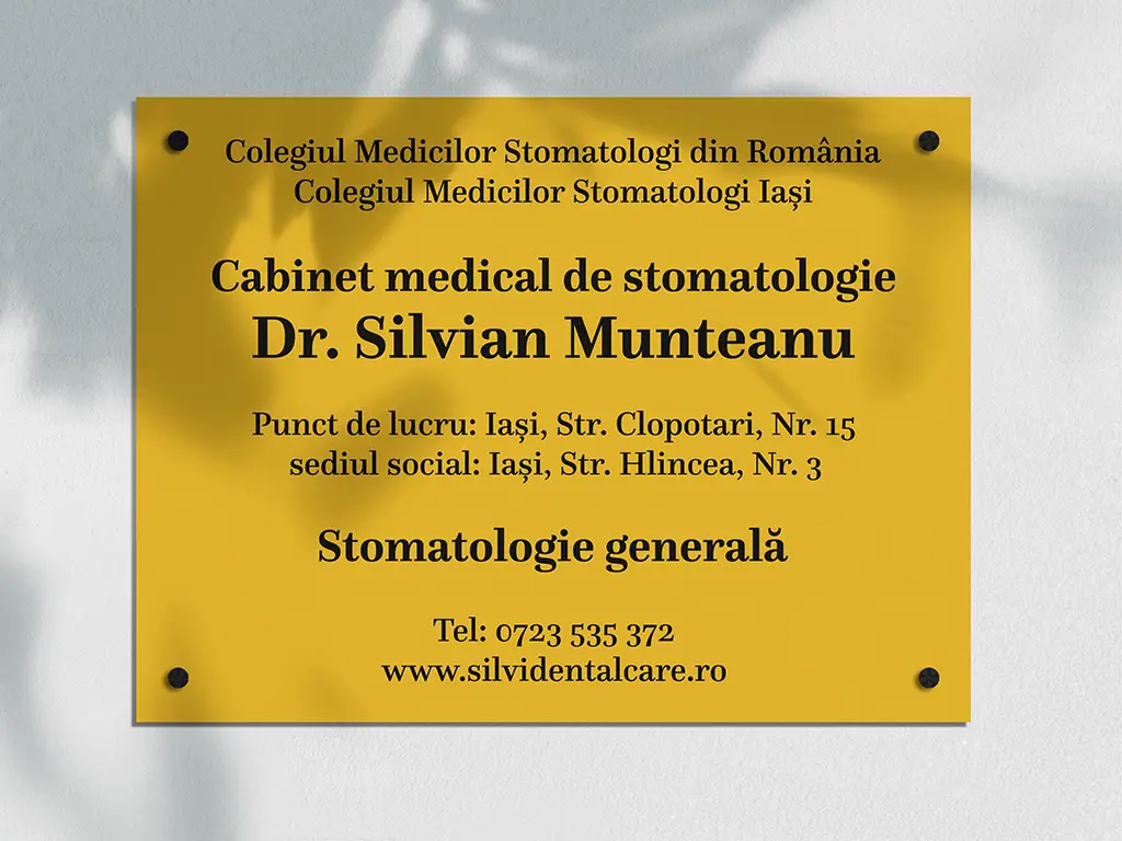 Plăcuță obligatorie pentru cabinetele stomatologice conformă deciziei emise de Colegiul Medicilor Stomatologi din România, 80x60 cm