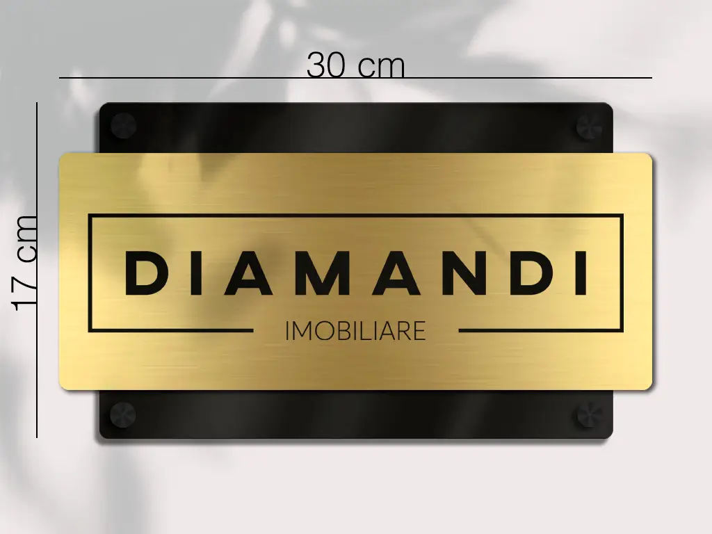 Plăcuță personalizată din două straturi cu print UV pentru birouri, spații comerciale, firme și instituții, distanțiere incluse