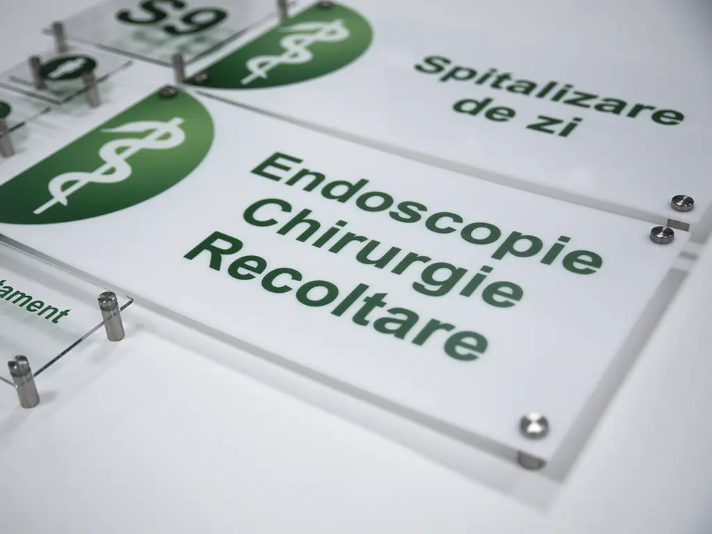 Plăcuță personalizată la comandă cu adresa sau afacerea ta cu logo, text sau grafică, printare UV, distanțiere incluse