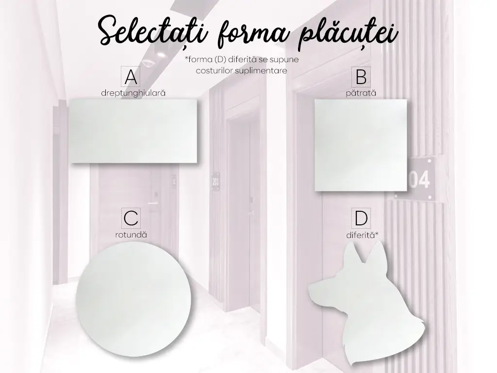 Plăcuță personalizată model din acril mat cu print UV pentru birouri, spații comerciale, firme și instituții, distanțiere incluse