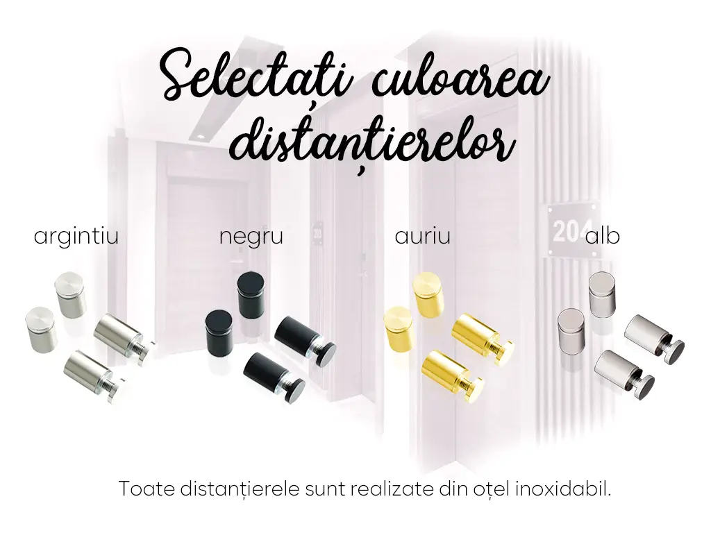 Plăcuță personalizată model din acril mat cu print UV pentru birouri, spații comerciale, firme și instituții, distanțiere incluse