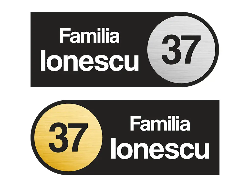 Plăcuță personalizată în două straturi și print UV pentru ușă cu numărul și numele dumneavoastră de familie, 25x10 cm