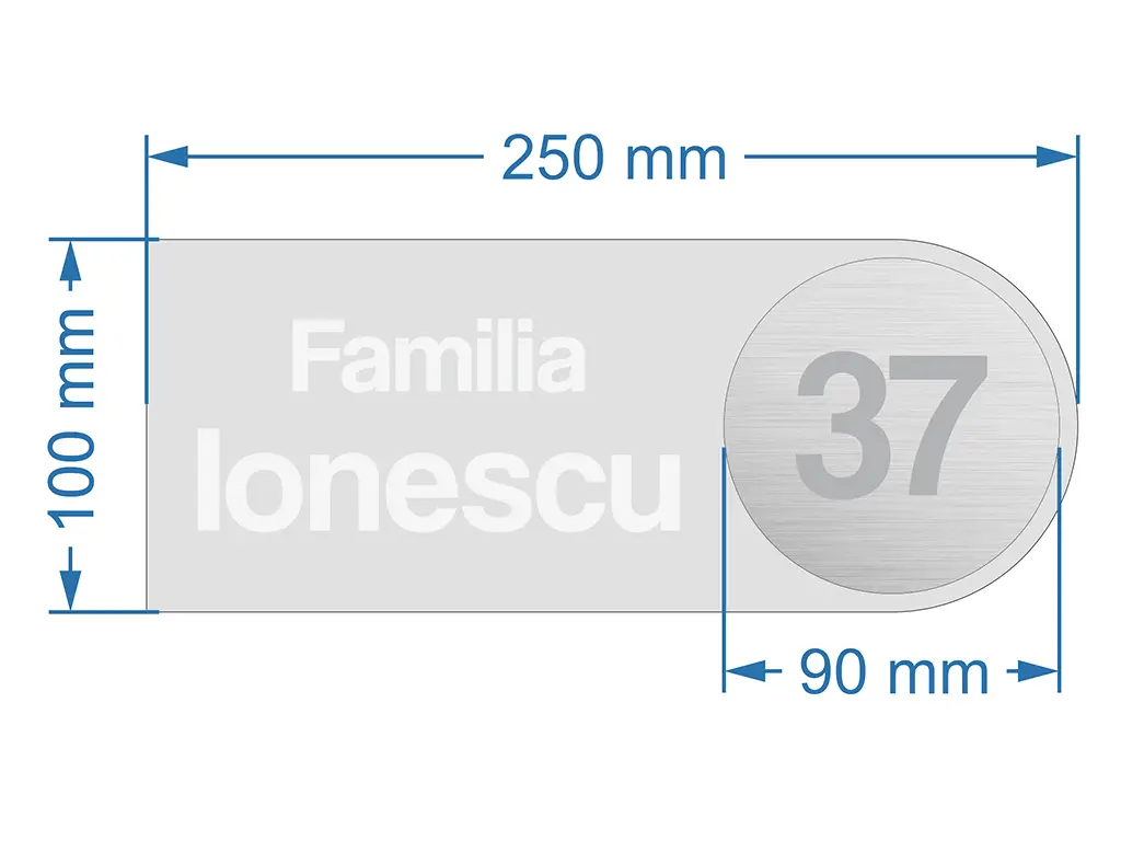 Plăcuță personalizată în două straturi și print UV pentru ușă cu numărul și numele dumneavoastră de familie, 25x10 cm