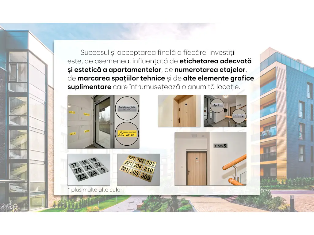 Plăcuțe de semnalizare personalizate pentru clădiri rezidențiale și scări de bloc: plăcuțe de semnalizare printate sau gravate