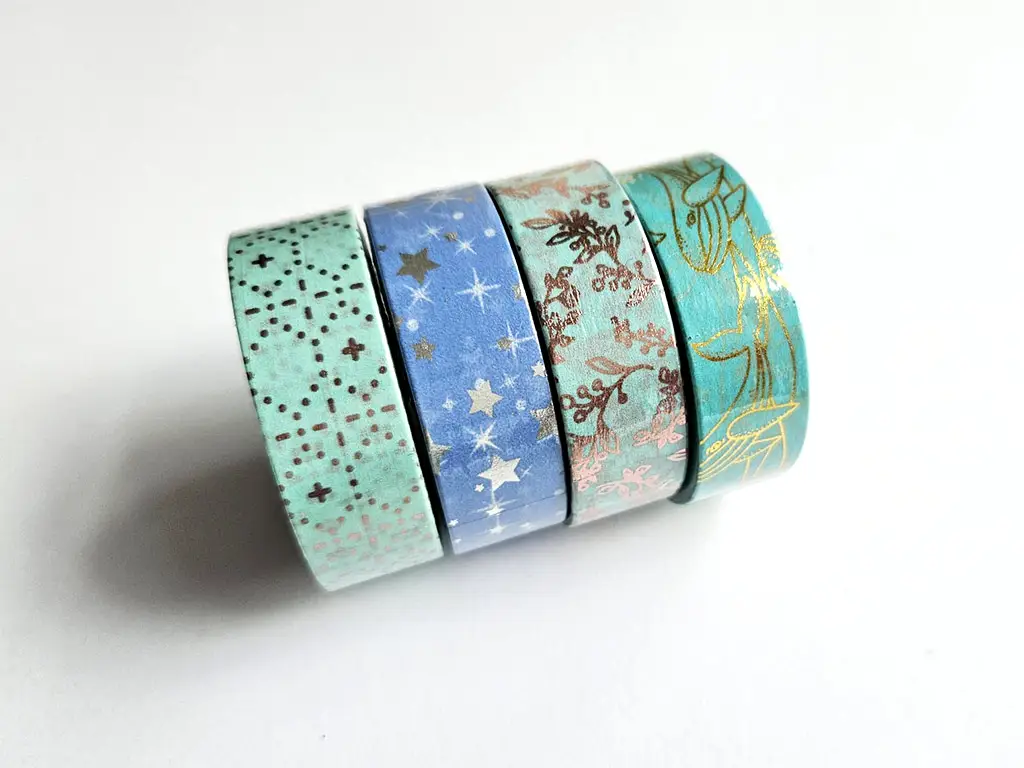 Set 4 role washi tape, benzi adezive decorative, modele turcoaz