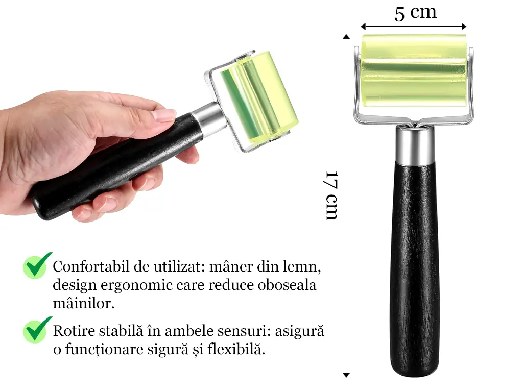 Roller silicon și mâner din lemn — pentru aplicarea perfectă a foliilor și autocolantelor - PRO 5cm