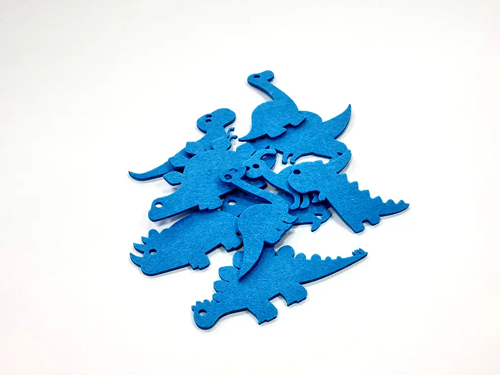 Set 10 decorațiuni creative din fetru albastru cu dinozauri pentru activități craft, Folina, pâslă cu grosime de 3 mm, diverse culori