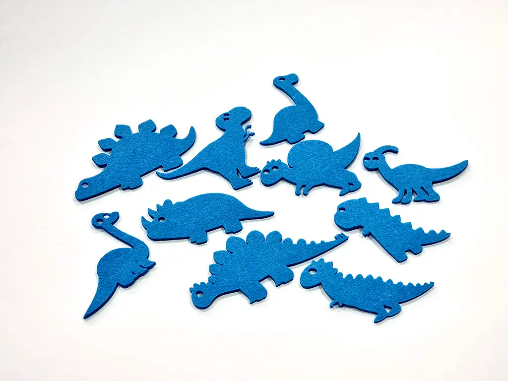 Set 10 decorațiuni creative din fetru albastru cu dinozauri pentru activități craft, Folina, pâslă cu grosime de 3 mm, diverse culori