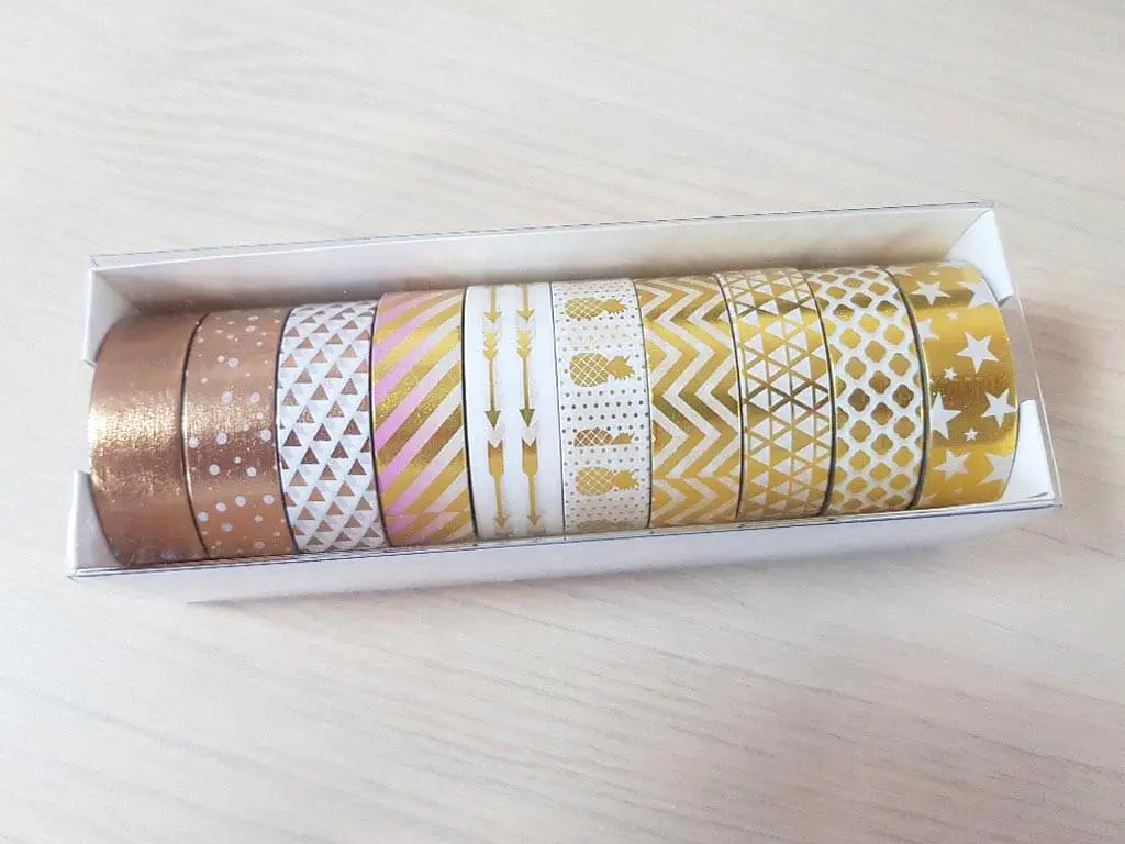 Set 10 Washi Tape, Folina, Gold design, modele cu efect metalic auriu