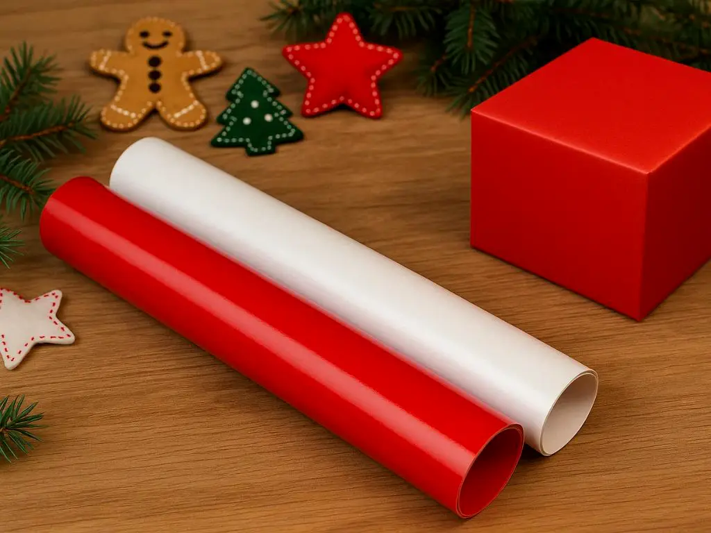 Set 2 role autocolant alb si rosu , 50x100 cm | Decor Crăciun și ambalare cadouri