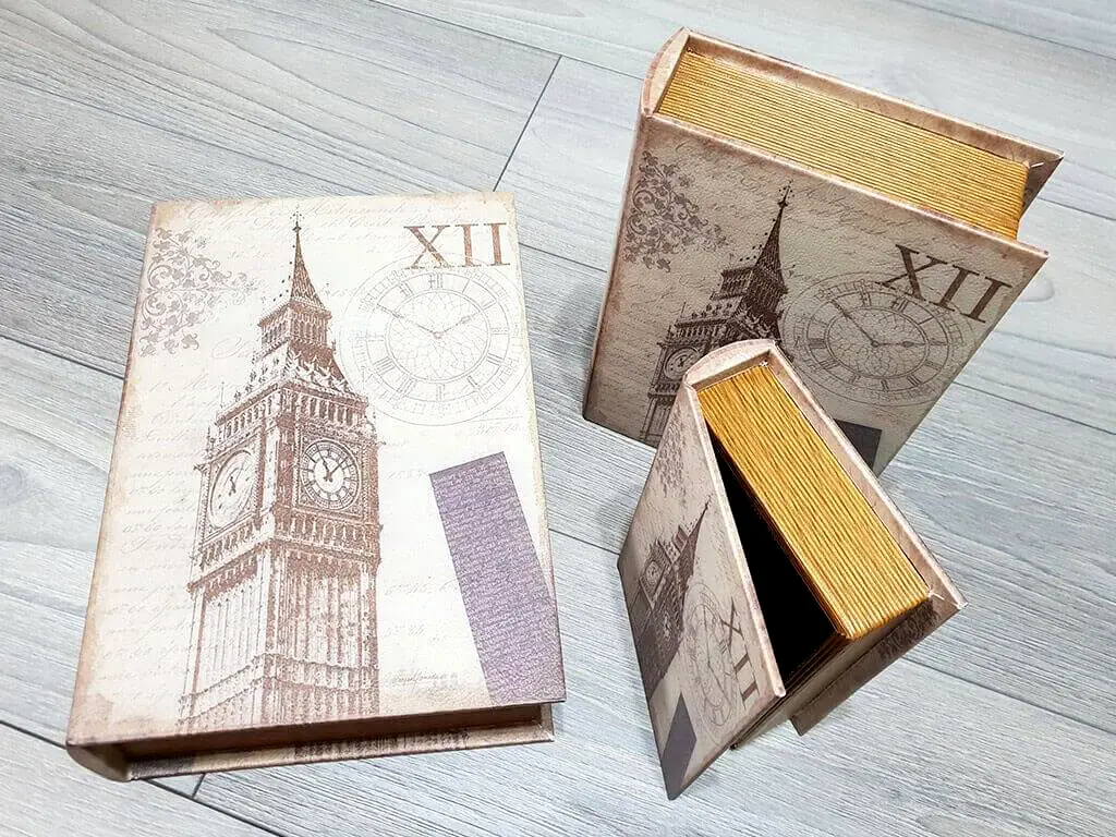 Set 3 cutii decorative din lemn, Folina, model Londra