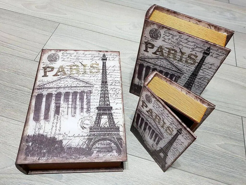 Set 3 cutii decorative din lemn, Folina, model Mon Paris