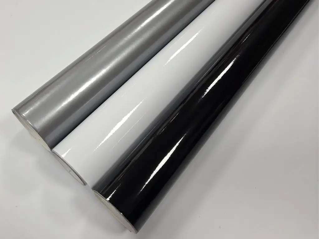 Set 3 role autocolant lucios 30x200 cm – alb, negru, gri argintiu – pentru cutter plotter