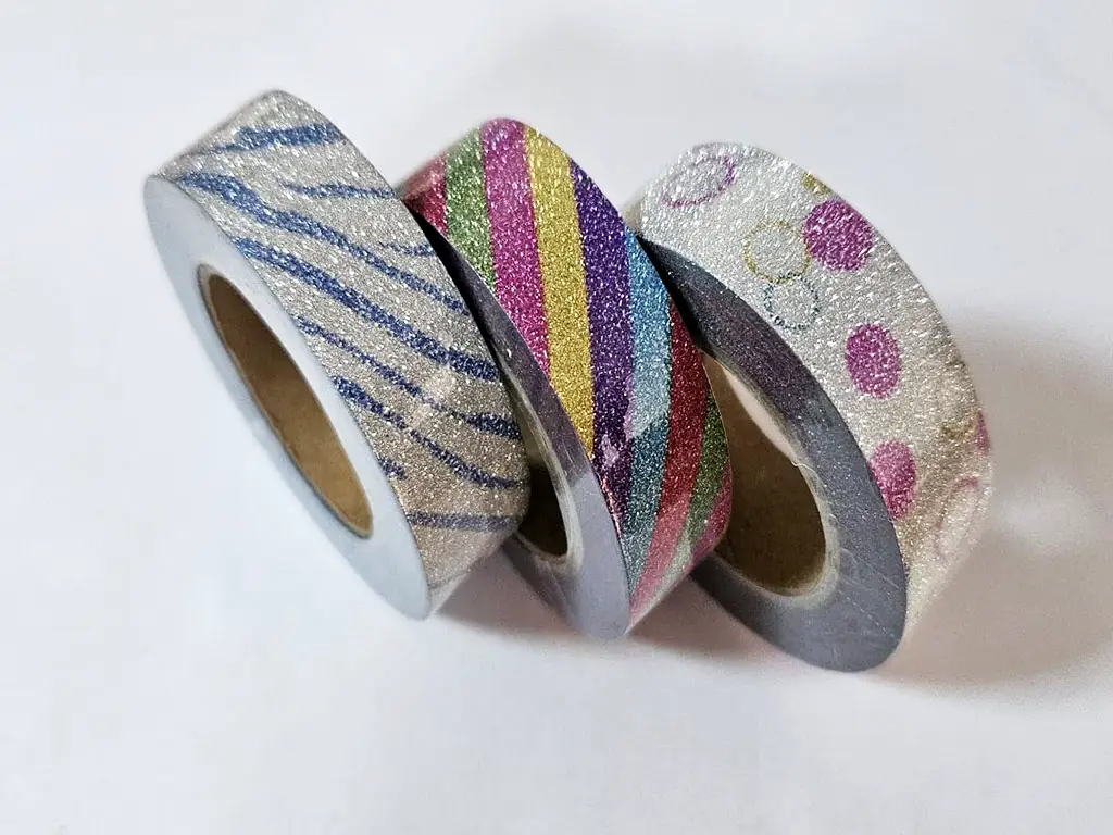 Set 3 role washi tape, benzi adezive decorative cu sclipici, multicolore