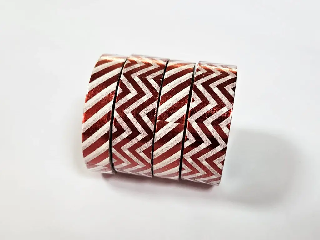 Set 4 role washi tape, benzi adezive cu dungi roşu metalic