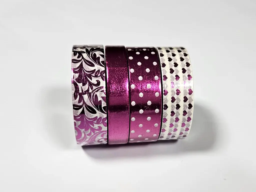 Set 4 role washi tape, benzi autoadezive decorative magenta metalic