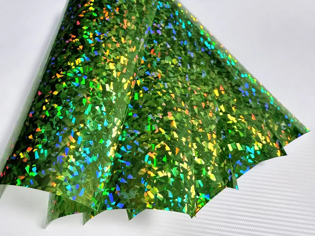 Set 5 coli A4 folie hologramă verde, model cioburi, autoadezive