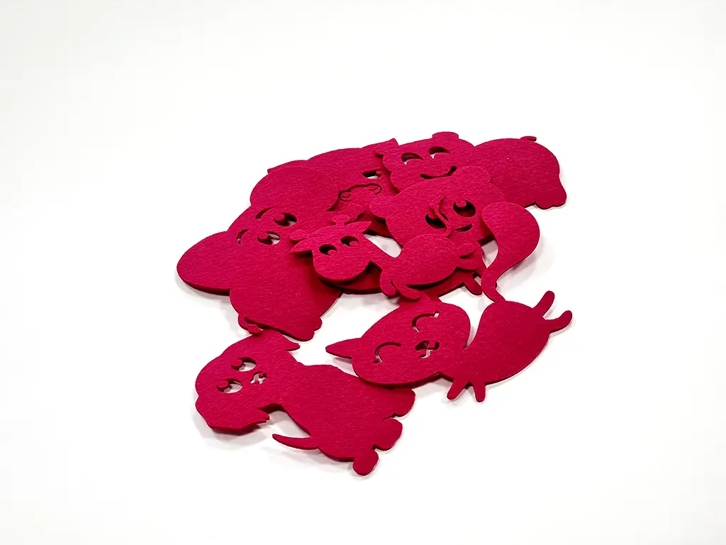 Set 7 decorațiuni creative din fetru magenta cu animale pentru activități craft, Folina, pâslă cu grosime de 3 mm, diverse culori