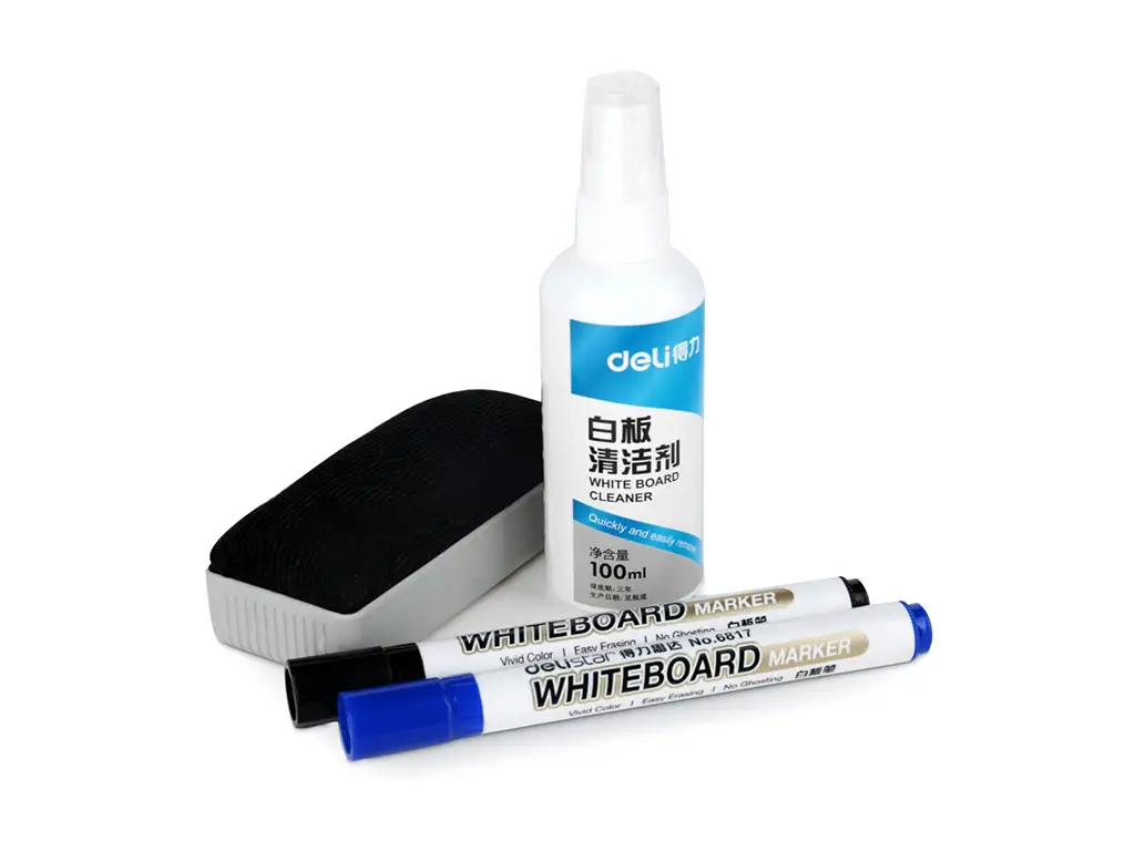 Set accesorii tablă whiteboard, Deli 7839, 2 markere, spray şi burete