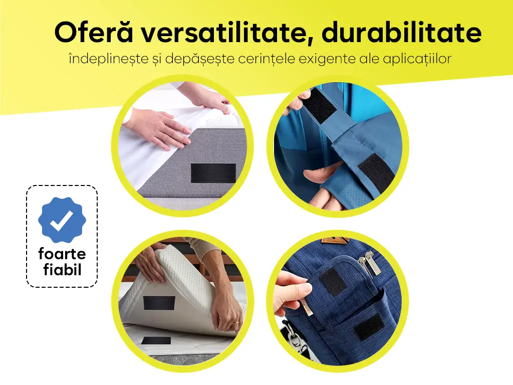 Set bandă Velcro fără adeziv, benzi Hook and Loop, set bandă cu scai și puf ideală pentru cusut, role cu lățimea de 20cm - culoare neagră