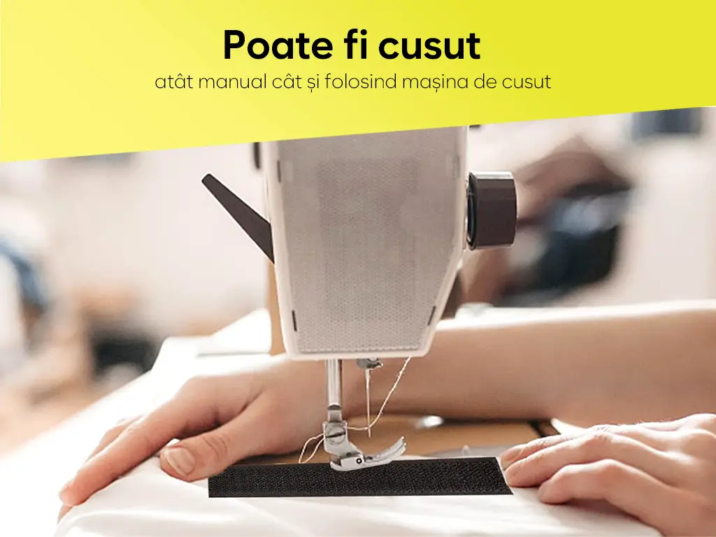 Set bandă Velcro fără adeziv, benzi Hook and Loop, set bandă cu scai și puf ideală pentru cusut, role cu lățimea de 20cm - culoare neagră