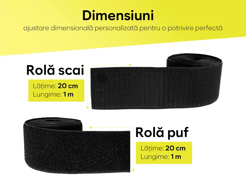 Set bandă Velcro cu adeziv, benzi Hook and Loop, arici autoadeziv, role cu lățimea de 20cm și lungimea de 100 cm - culoarea neagră