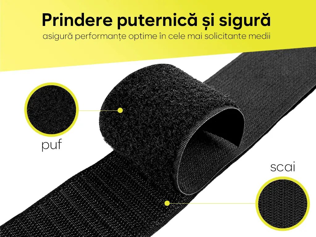 Set bandă Velcro cu adeziv, benzi Hook and Loop, arici autoadeziv, role cu lățimea de 20cm și lungimea de 100 cm - culoarea neagră