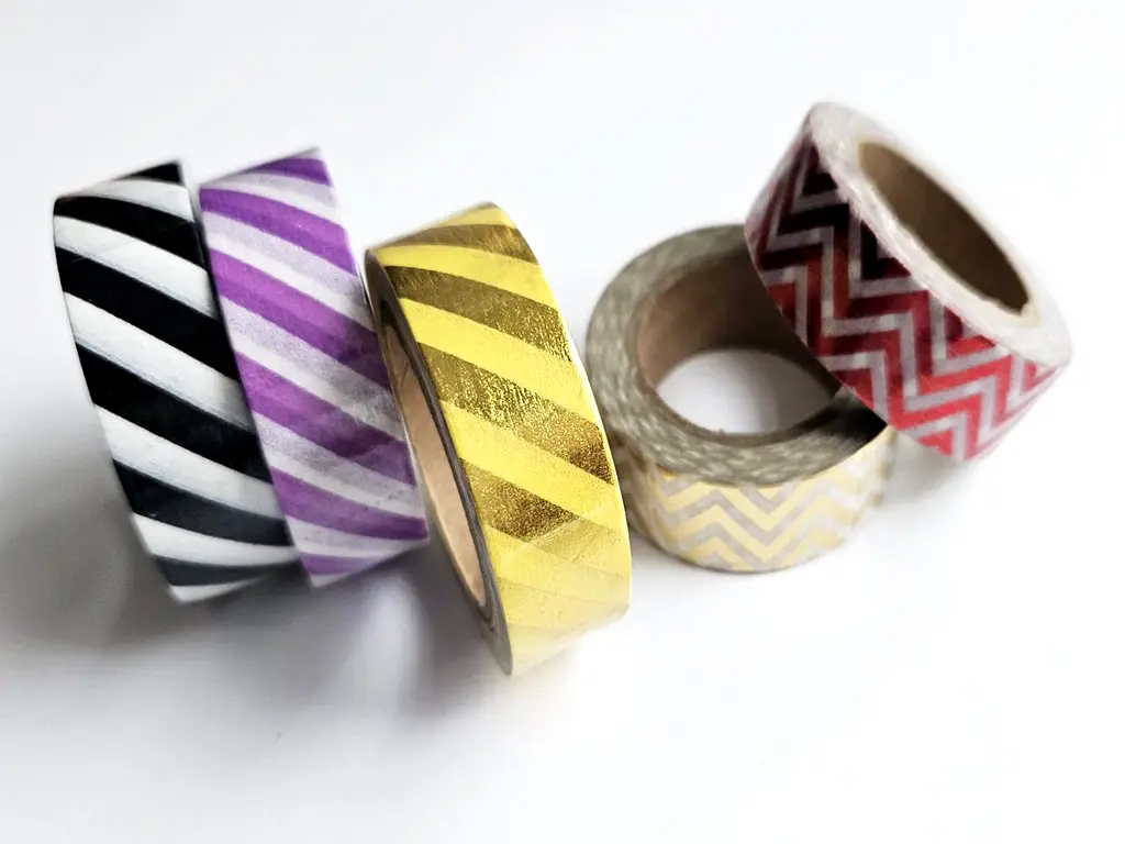 Set 5 role washi tape, benzi adezive decorative cu dungi colorate