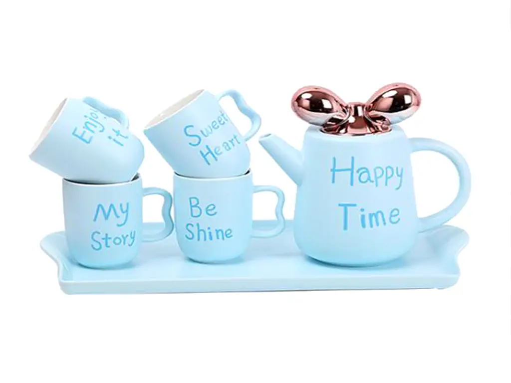 Set ceşti ceai Happy Time, Folina, din ceramică, bleu - 6 piese