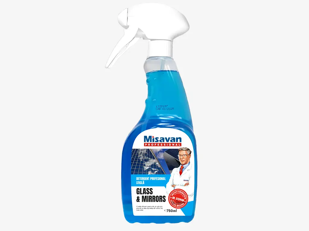 Soluție de curățat geamuri, Misavan Dr. Stephan Glass&Mirrors, recipient de 750 ml, racletă curăţare cadou