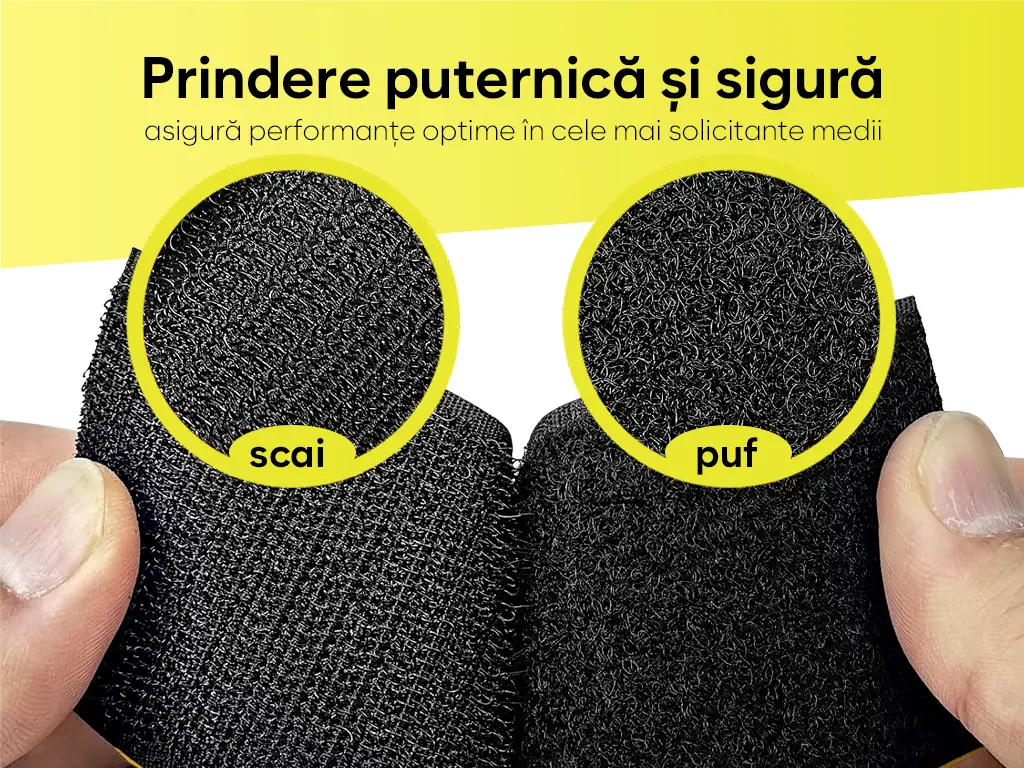 Set 10 dreptunghiuri Velcro cu adeziv, sistem Hook and Loop, arici autoadeziv, 5x10 cm - culoarea neagră