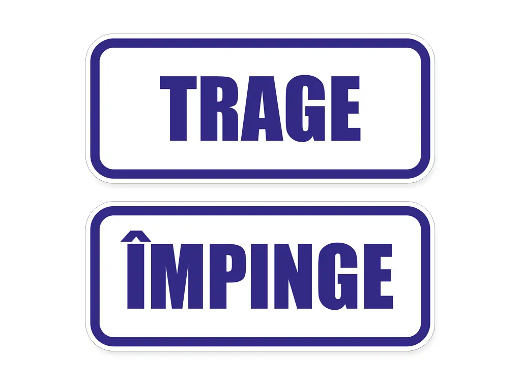 Set stickere indicatoare cu Trage și Împinge, alb-albastru, Folina, 15x6 cm